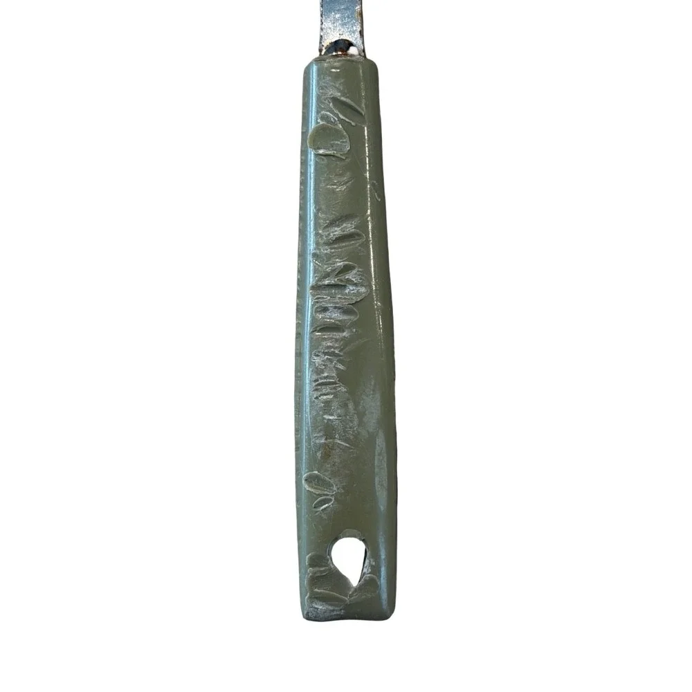 Vintage EKCO USA Slotted Turner Spatula Black Nylon Sage Green Handle USA Made